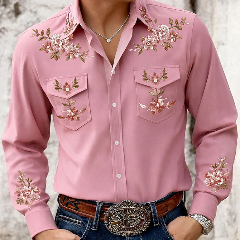 Western Cowboy Style Men's Spring And Autumn Long Sleeve Shirt Stand Collar Shirt photo 3