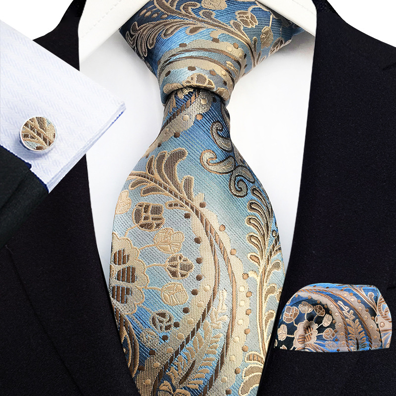 Mens Plaid Formal Tie Pocket Square And Cufflinks Three-Piece Set photo 1