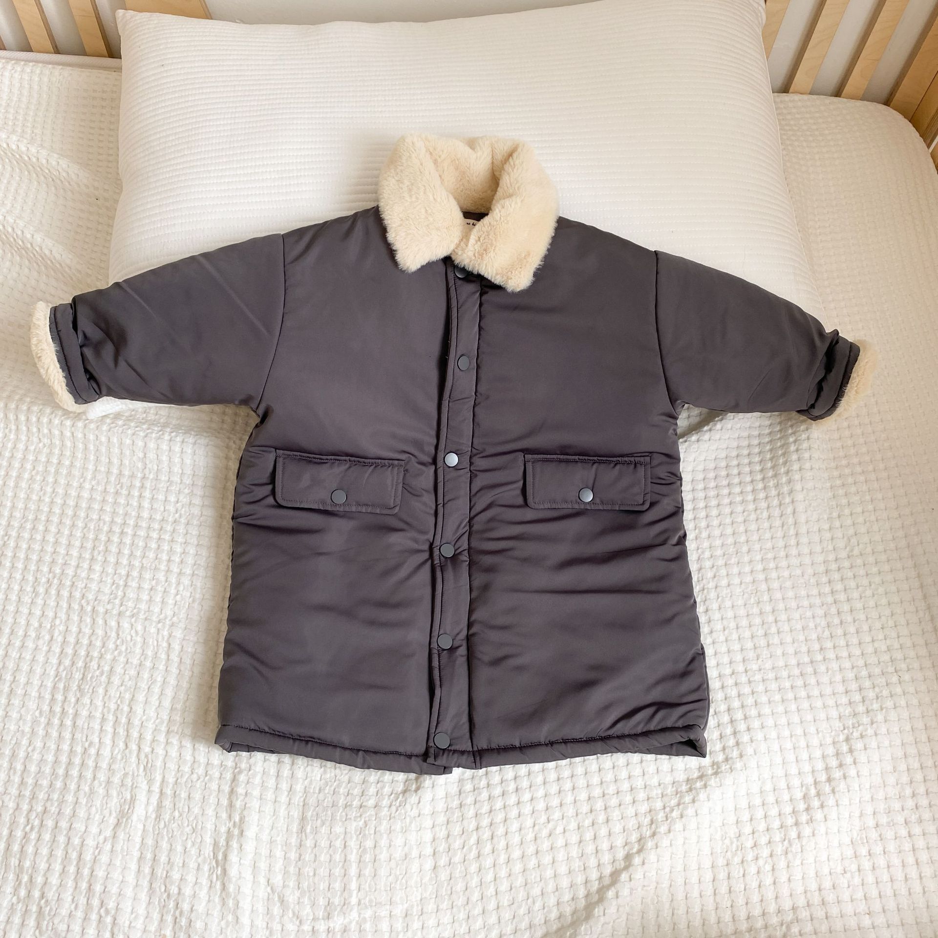 Thickened Fleece Lined Padded Kids Jacket Faux Rabbit Fur photo 3