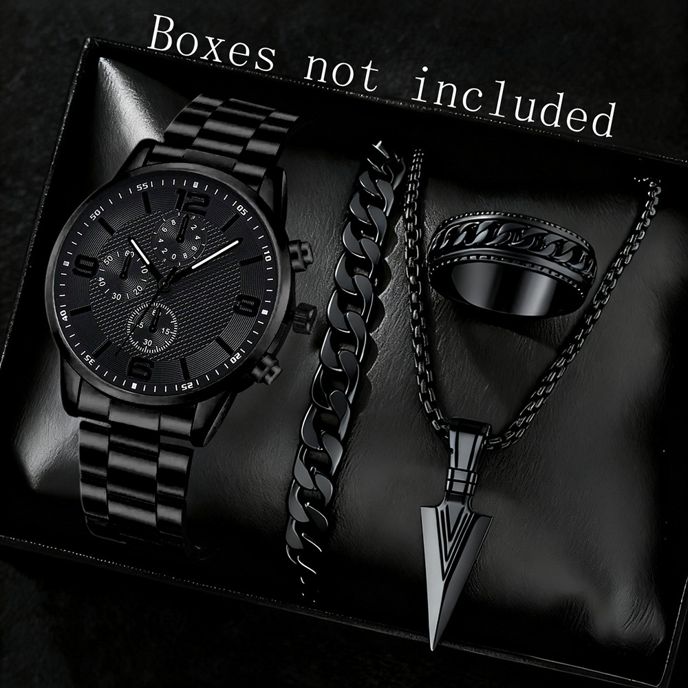 Three-Eye Digital Mens Watch Bracelet And Necklace Set photo 1