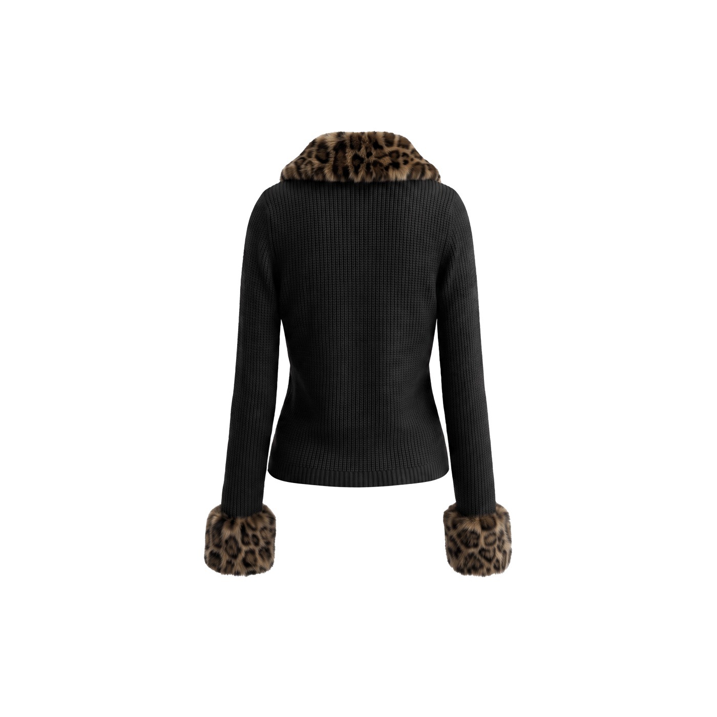 Women's Leopard-Print Fur-Trimmed Knitted Long-Sleeve Sweater photo 2