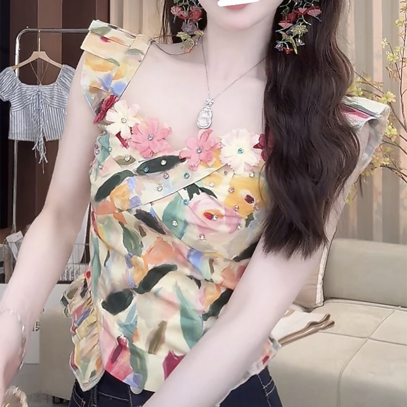 Flowery Maze Oil Painting Heavy-Duty Rhinestone Flower Top photo 1