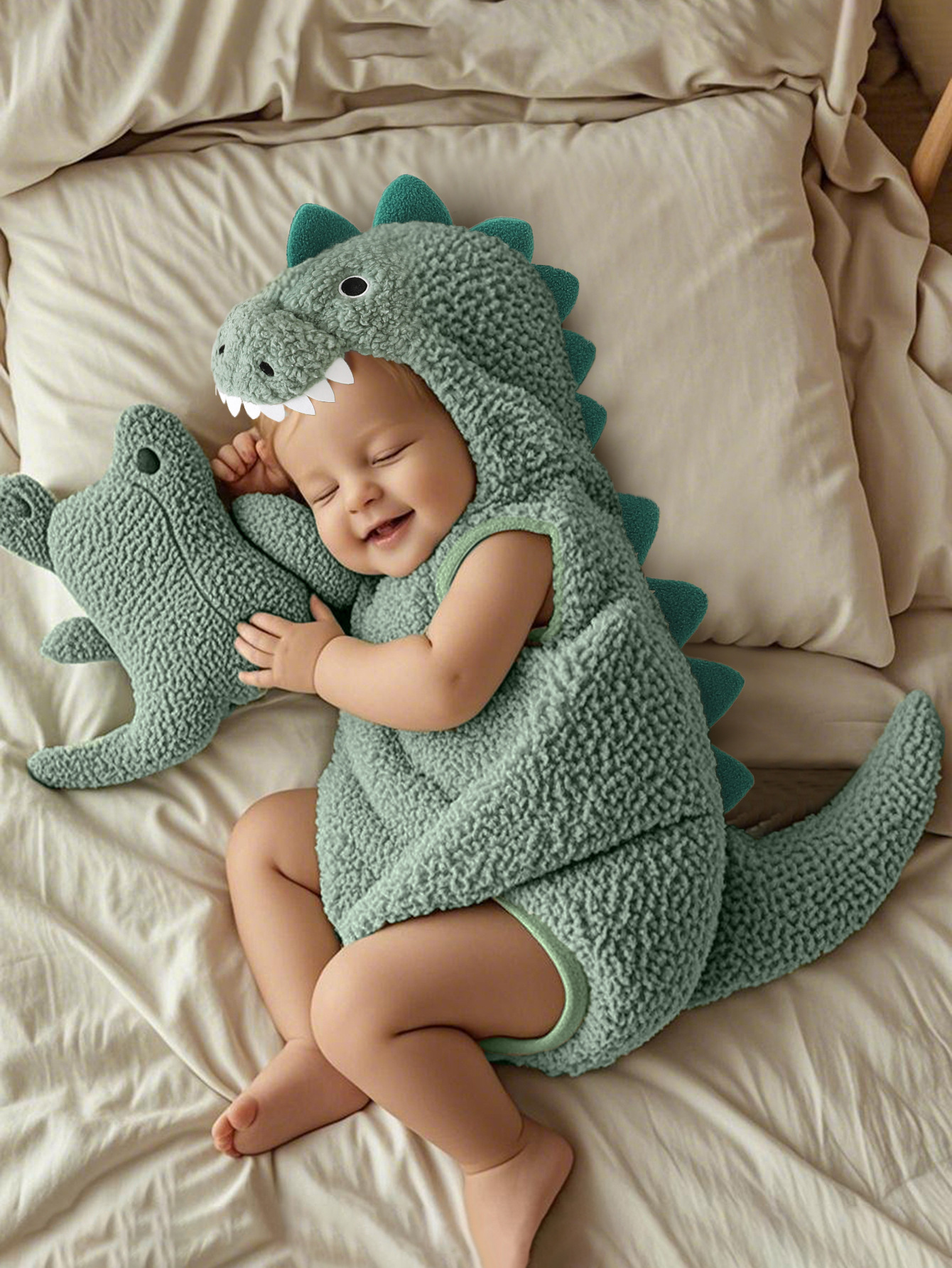 Multi-colored Fleece Romper In A Little Dinosaur Design photo 4