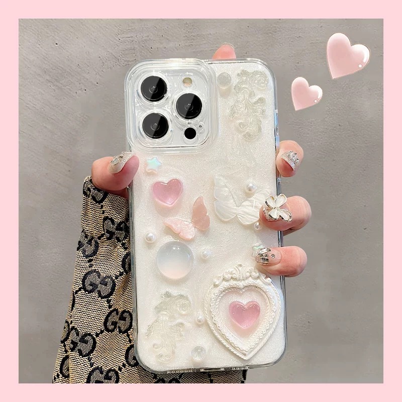Heart-shaped Epoxy Pearl Epoxy Phone Case photo 7