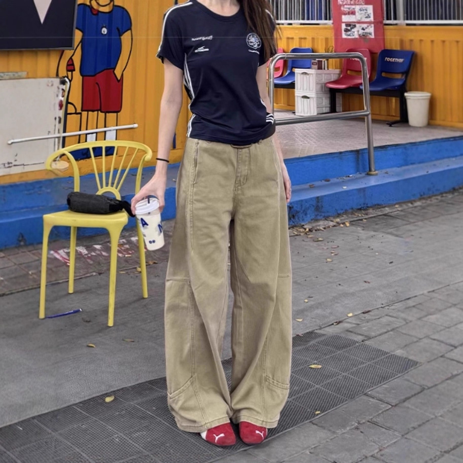 High-waisted Slimming Figure-flattering Straight-leg Denim Wide-leg Pants photo 1