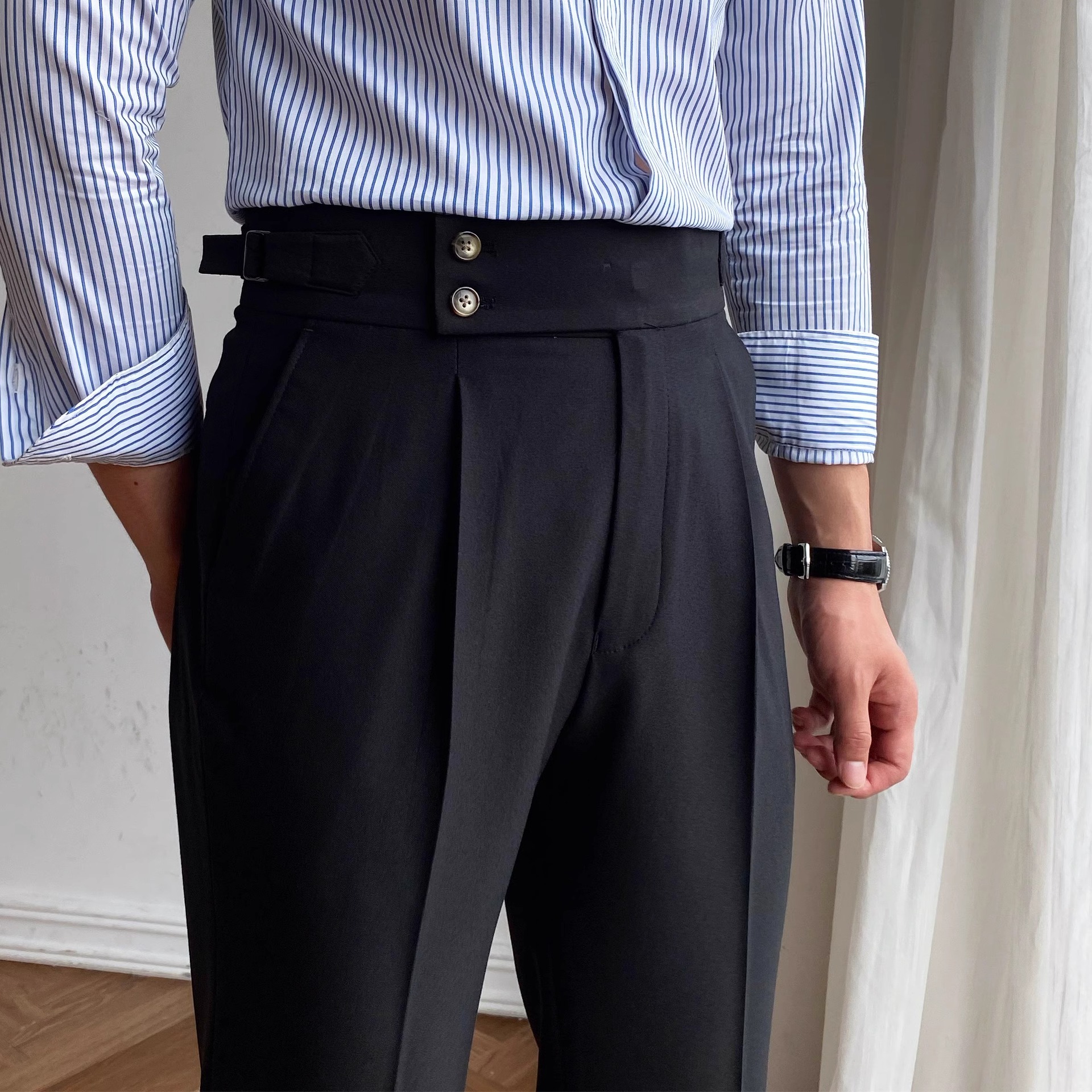 Italian-style Paris-button High-waisted Straight-leg Trousers photo 3