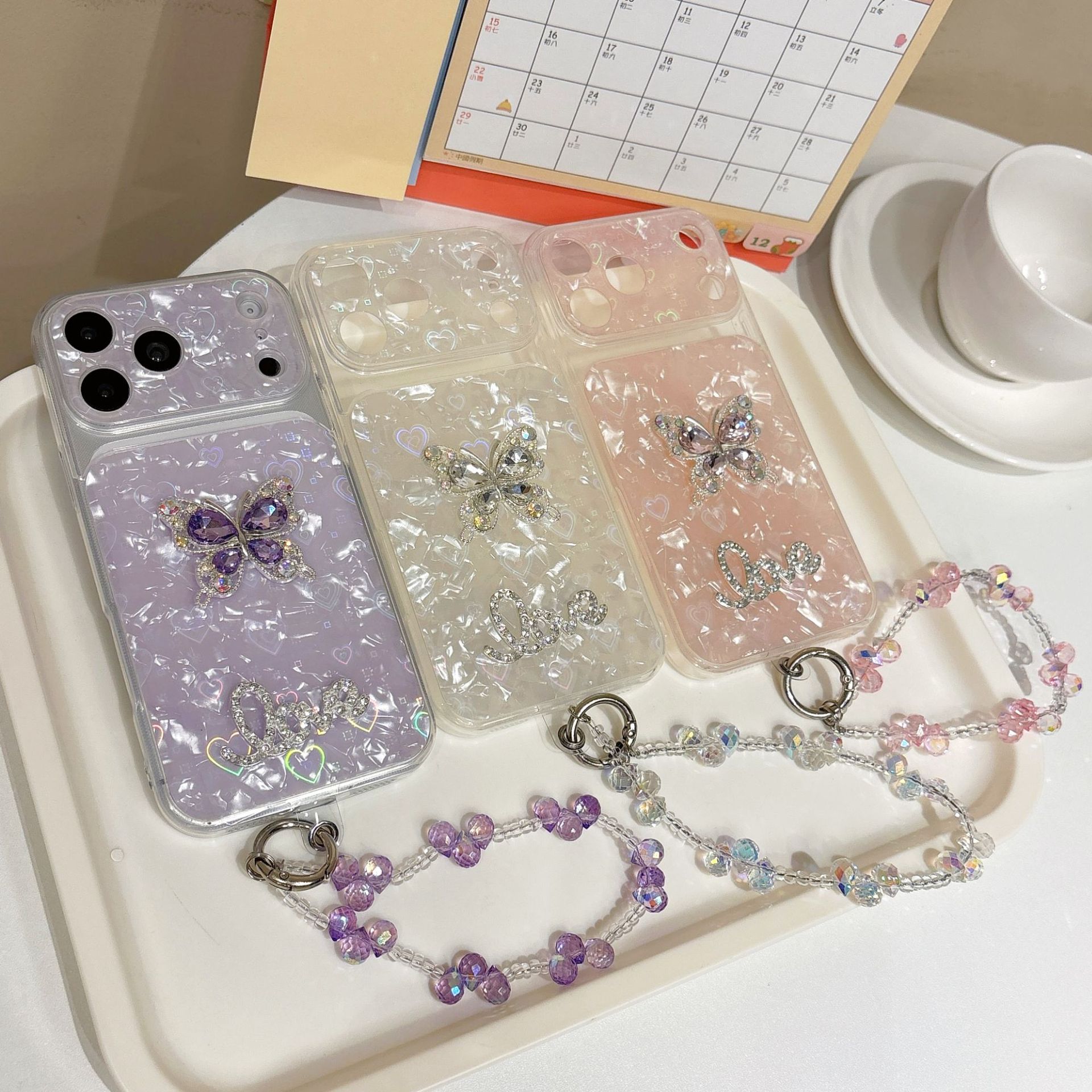 Ice Shell Pattern Butterfly Diamond Studded Rhinestone Phone Case photo 1