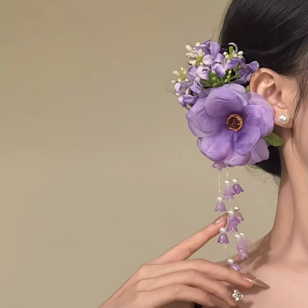 Super Fairy Pure Desire Yellow Atmosphere Pearl Linglan Tassel Side Clip Hair Accessories photo 6