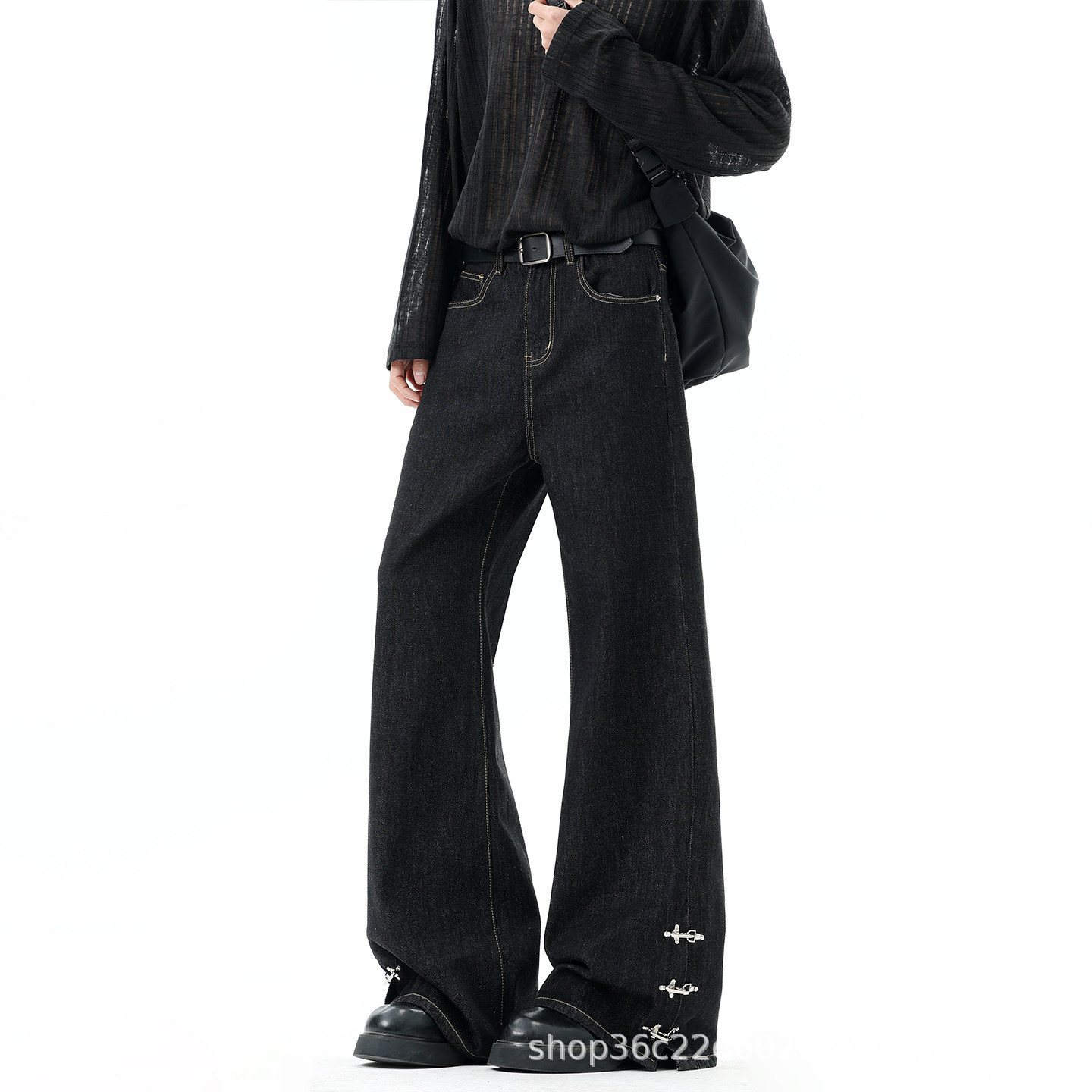 Men's American-style Vintage High-end Raw Denim Flared Pants photo 2