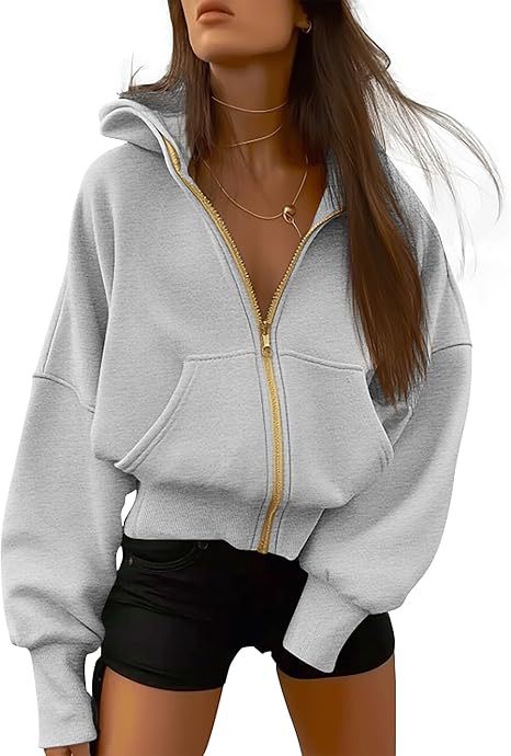 Women's Zip-Up Hooded Long-Sleeved Short Hoodie Jacket photo 8
