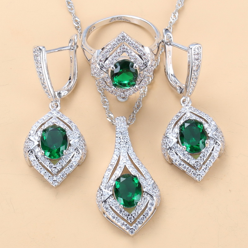 Gem-inlaid Pendant Earrings Necklace Ring Ladies Three-piece Set photo 2