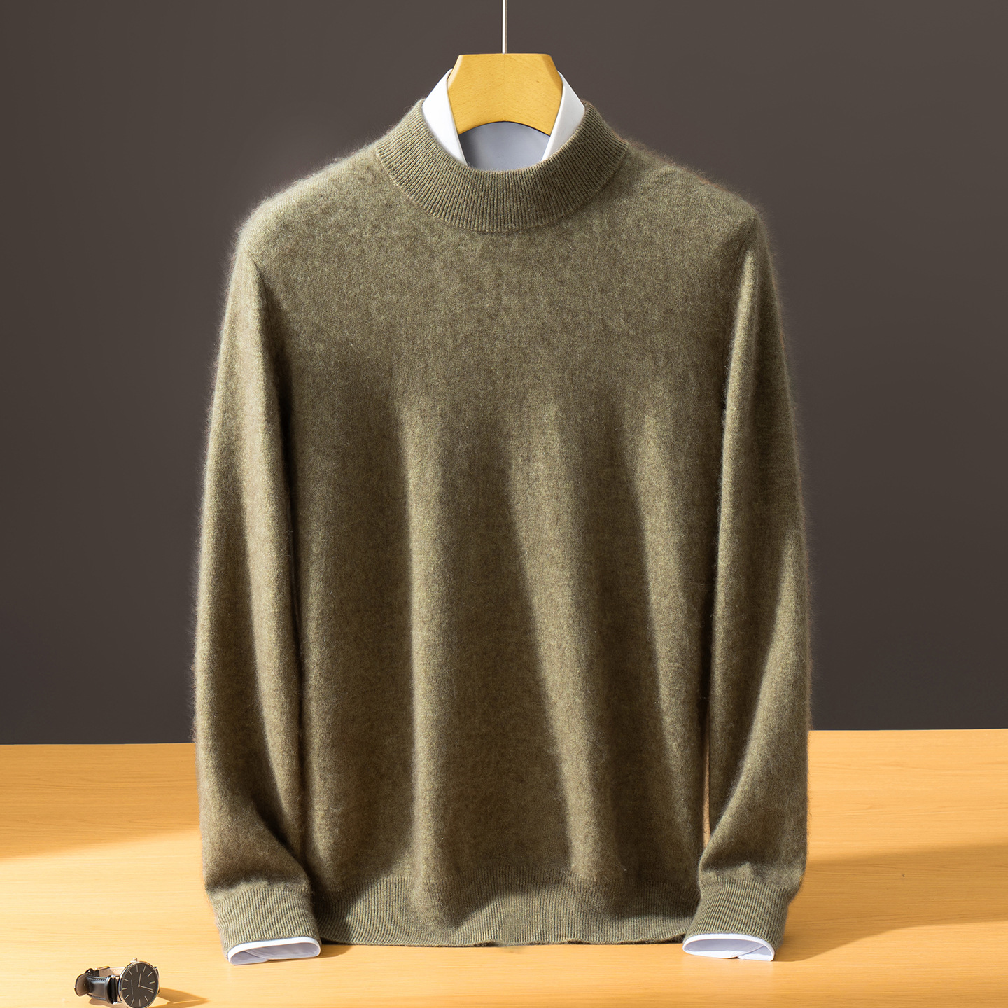 Men's Semi-High-Neck Solid Color Innerwear Cashmere Sweater photo 5