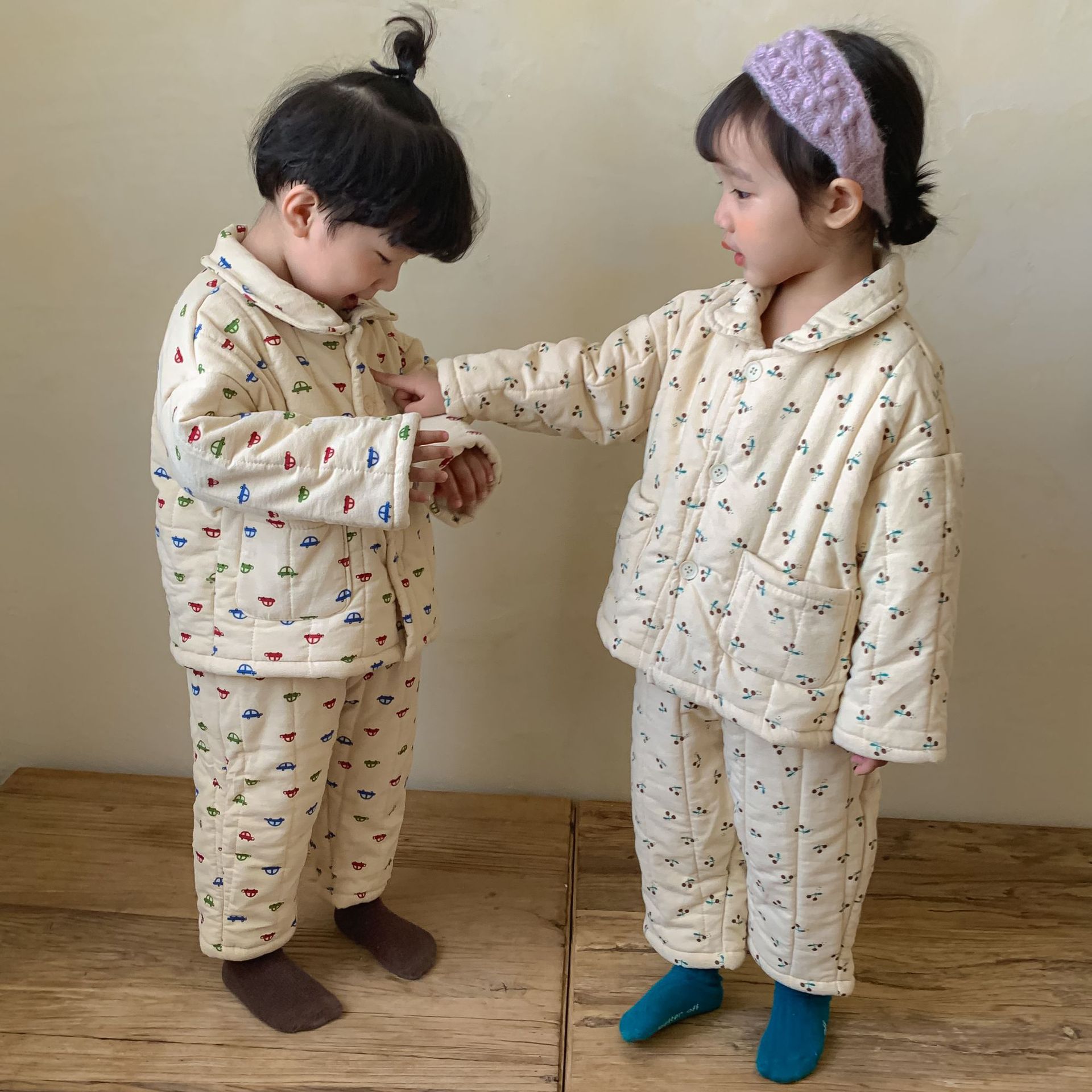 New Fleece-Lined Three-Layer Quilted Pajama Set For Baby Girls And Boys photo 1