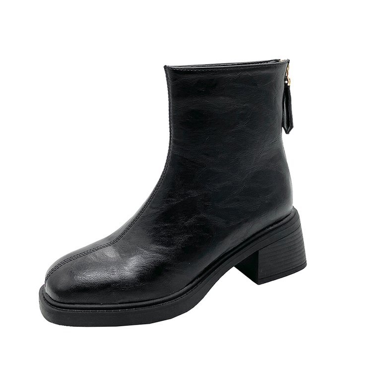 Retro Chunky-heeled Short Square-toe Mid-heel Boots photo 2
