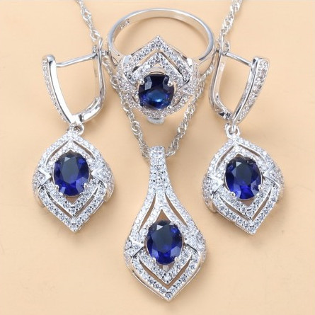 Gem-inlaid Pendant Earrings Necklace Ring Ladies Three-piece Set photo 4