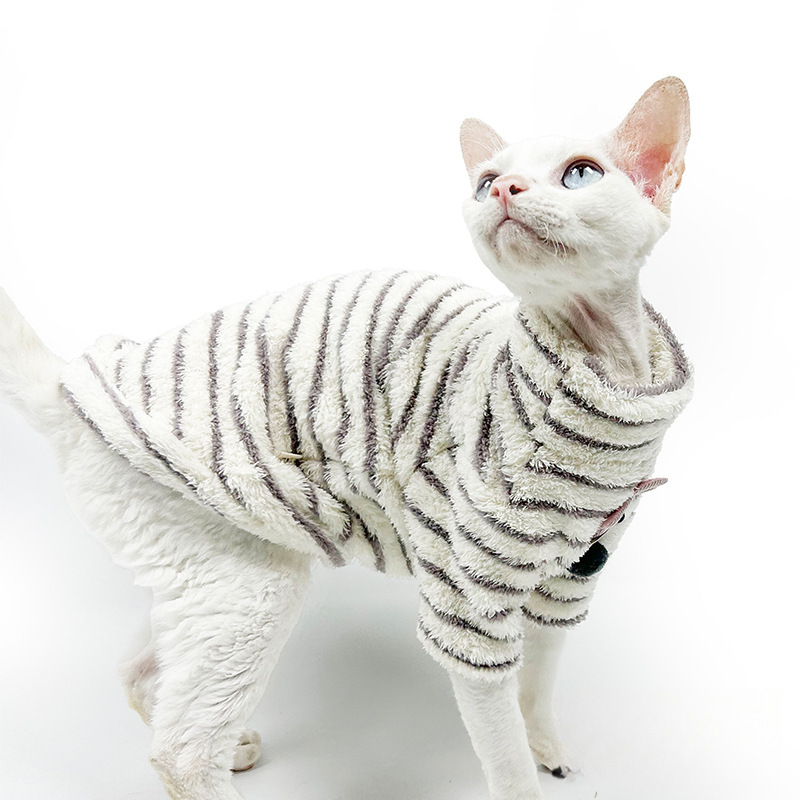 Sphynx Cat Warm Fleece Striped Turtleneck Sweater For Hairless Cats Kittens Devon Rex photo 5