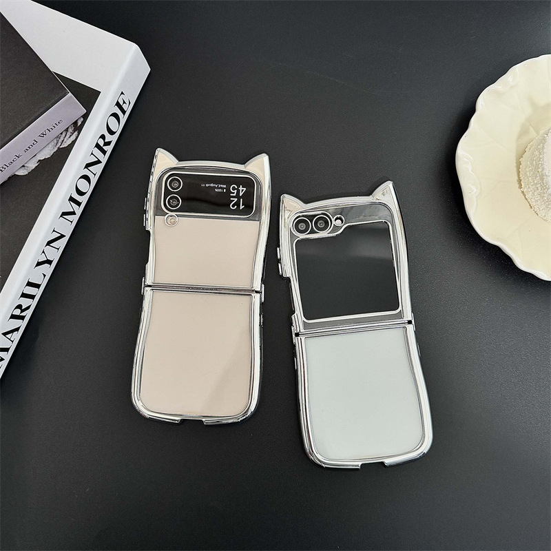 Ins Electroplating Edge Cat Ear Transparent Folding Phone Case photo 1