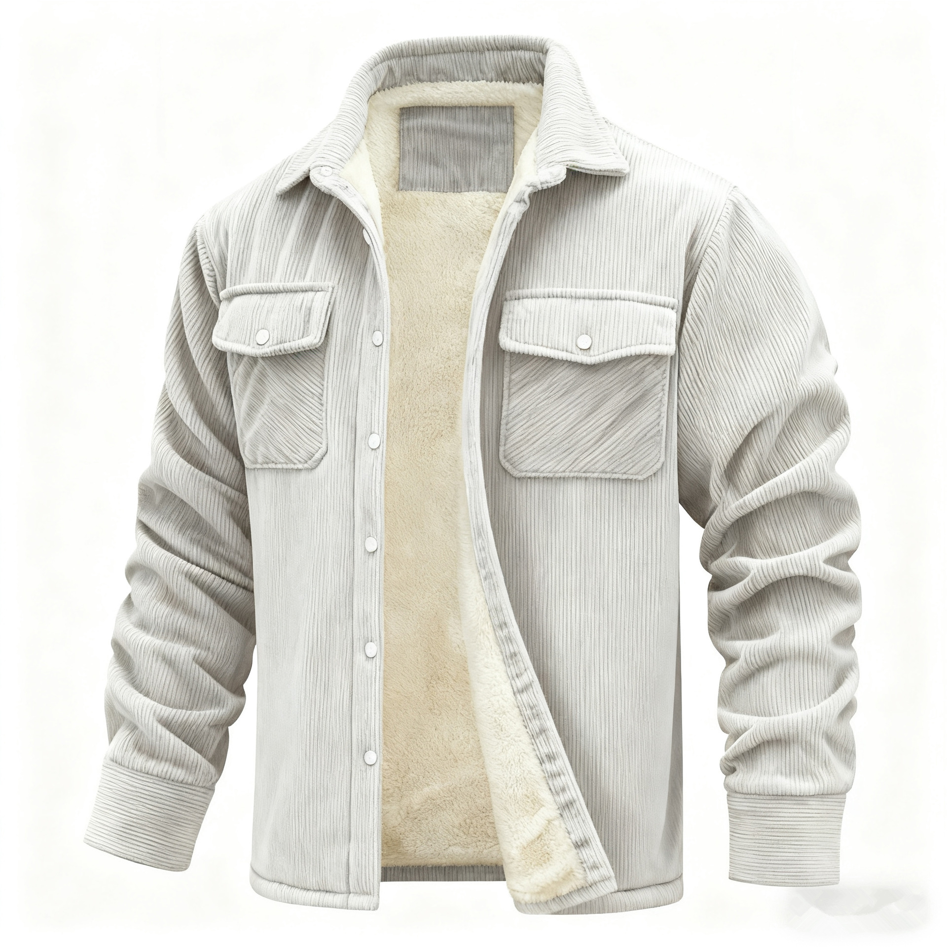 Men's Long-sleeve Lapel-collar Corduroy Single-breasted Fleece-lined Jacket photo 7