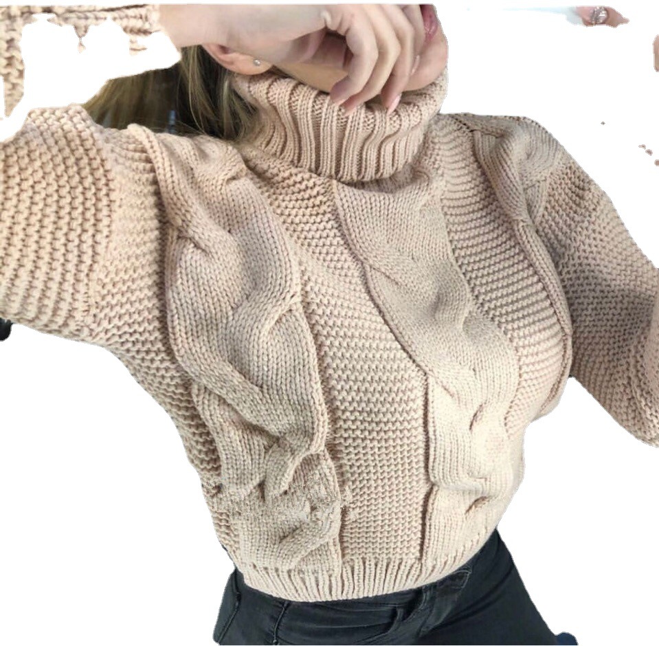 Women's Turtleneck Solid-Color Cable-Knit Pullover Casual Loose Sweater photo 3
