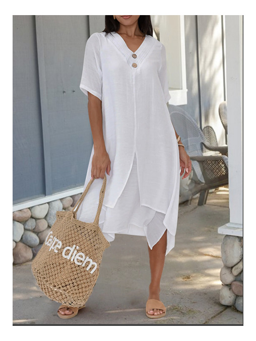 Double-layer Slit V-neck Bohemian Dress photo 2