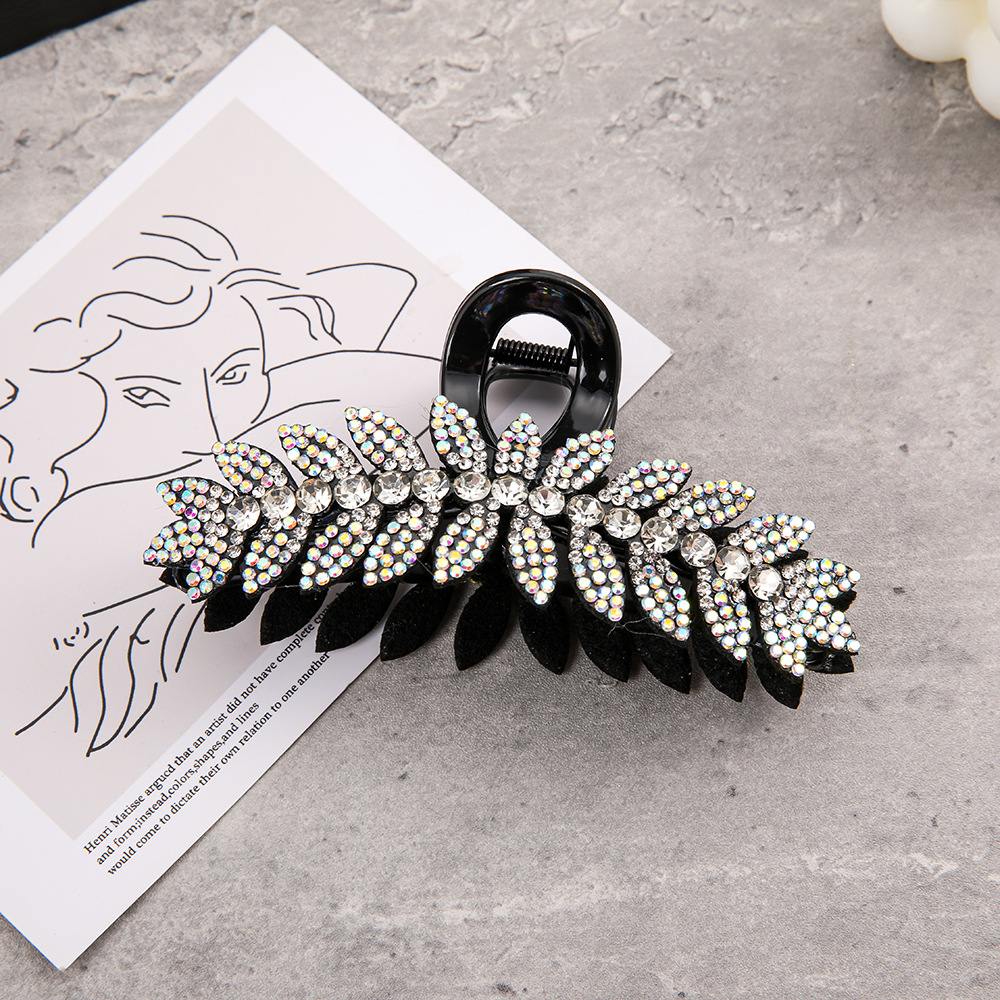 Full-rhinestone Fan-shaped Flower Shark Clip Hair Accessory photo 3