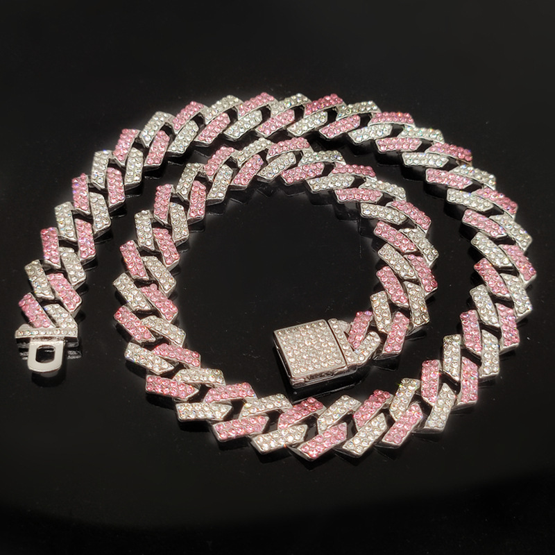 Flip-top, Fully Diamond-encrusted Two-tone Color-blocked Rhombus Necklace photo 3
