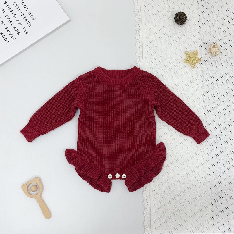 Children's Solid Color Class A Knitted Baby Onesie photo 2