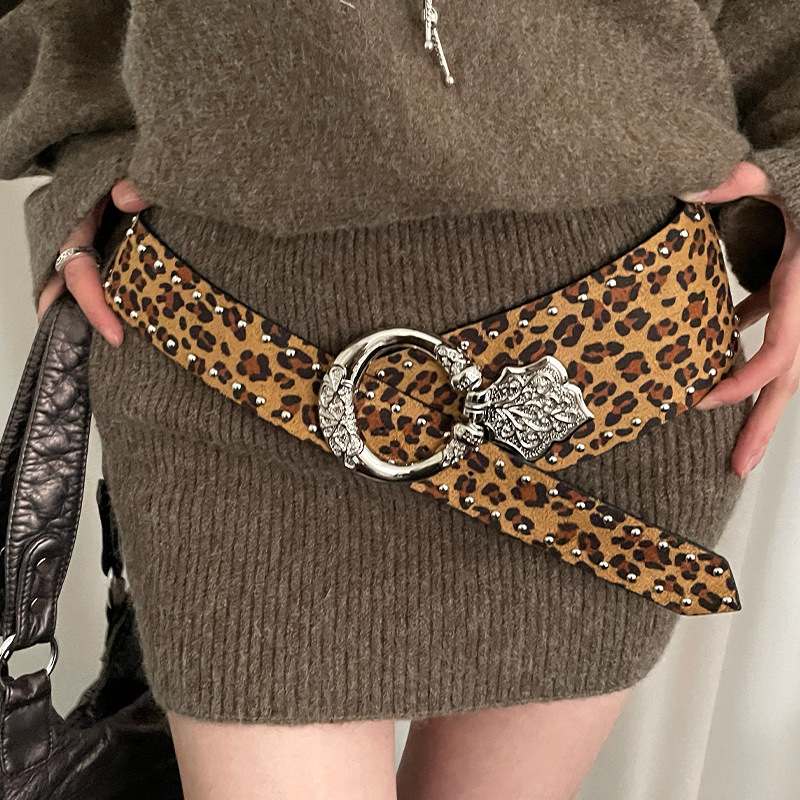 Leopard-print Wide Belt Women's Vintage American Style photo 1