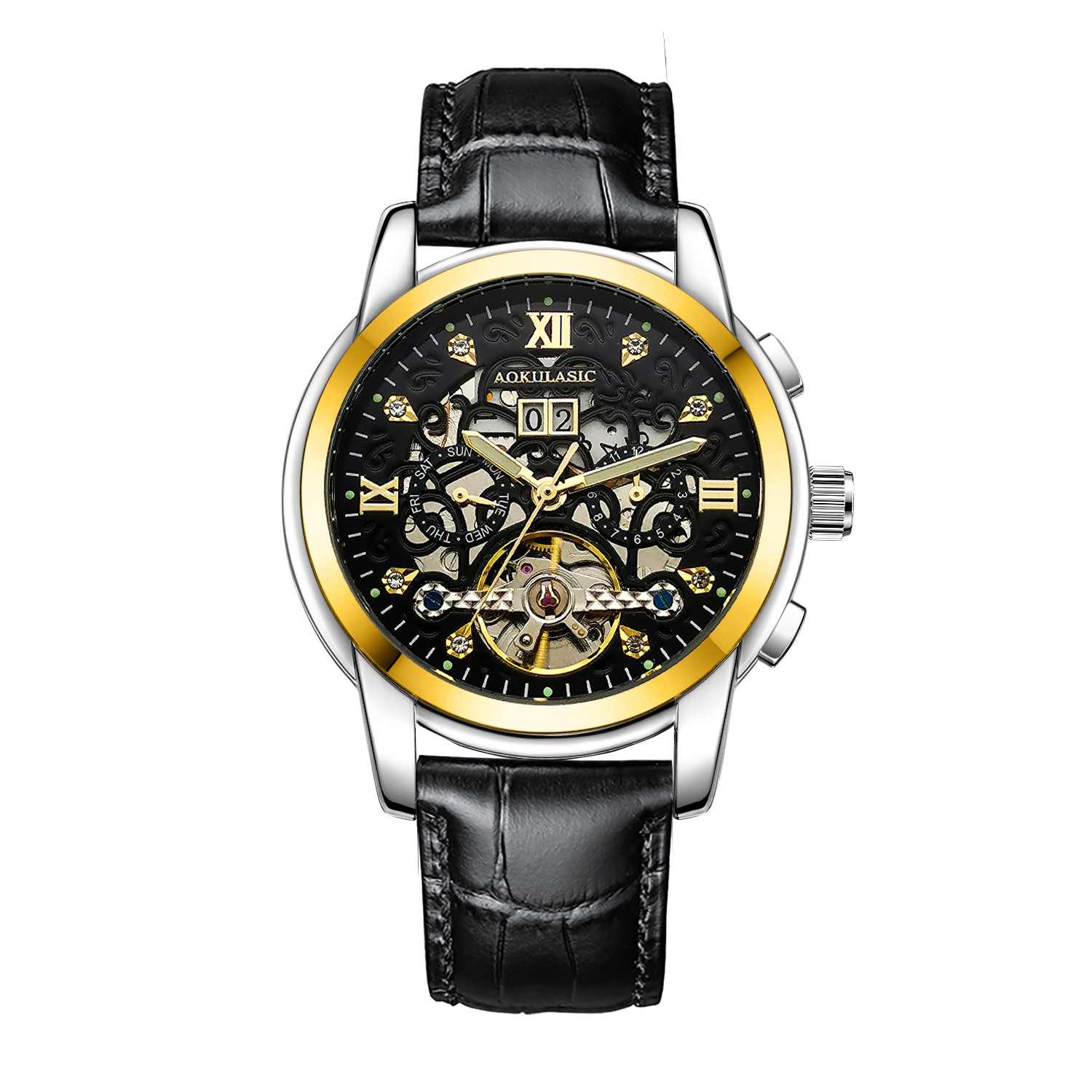 New Mens Large-rotor Skeleton Automatic Mechanical Watch photo 4