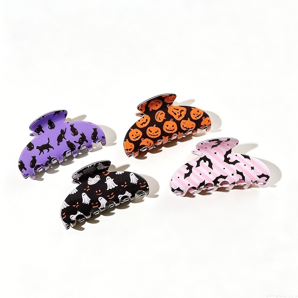 Halloween Shark Claw Clip - Ghost Pumpkin Black Cat Print Hair Accessory for Women Girls Party Cosplay photo 3