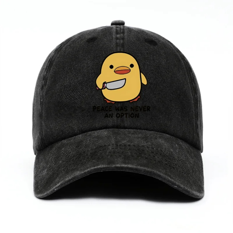 Playful Yellow Duck Print Washed And Distressed Baseball Cap With A Fun Peaked Brim photo 7