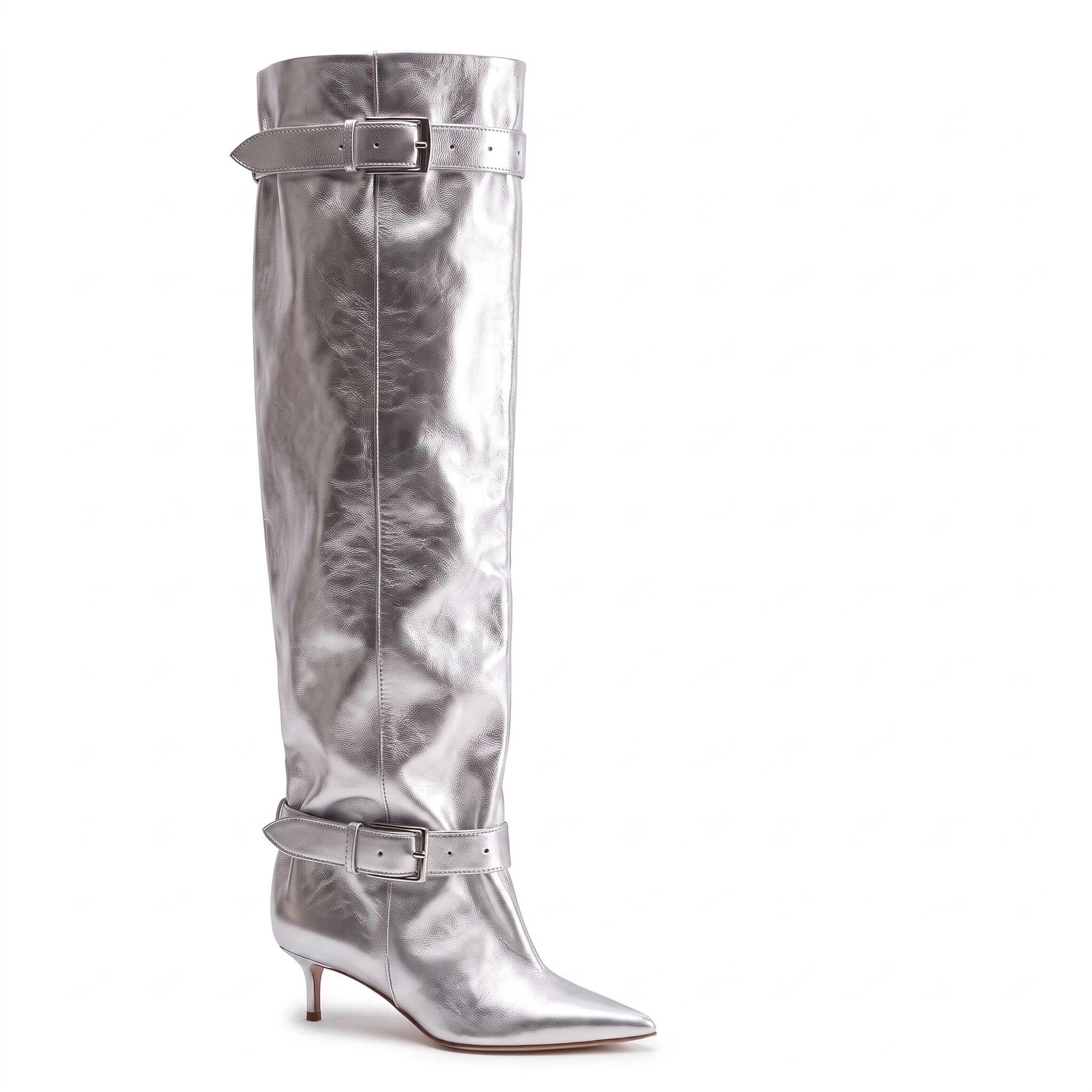 Pointed-toe Low-heeled Buckle-decorated Over-the-knee Womens Boots photo 6
