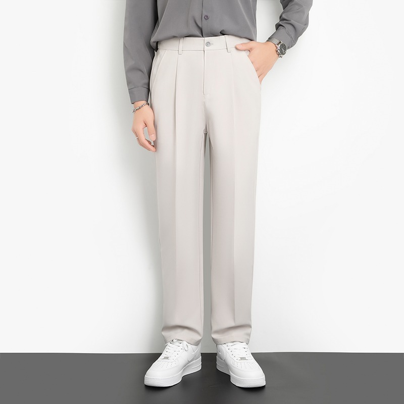 Loose-fitting Straight-leg Trousers Ice-silk White Suit Pants For Men photo 6