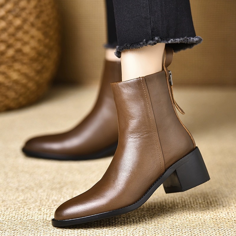 Retro Chunky-heel Ankle Boots For Women Round Toe Versatile photo 4
