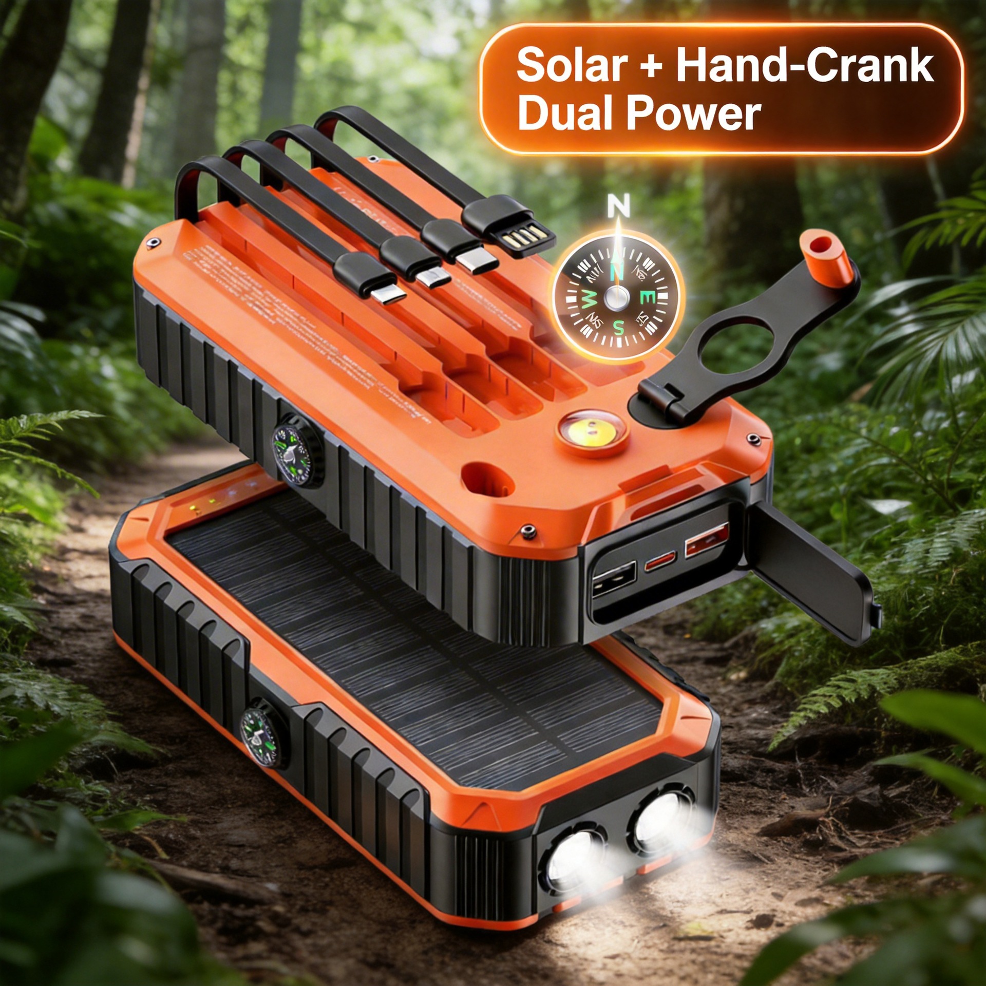 Hand-cranked Solar-powered Mobile Power Bank With Built-in Cable And Fast Charging photo 1