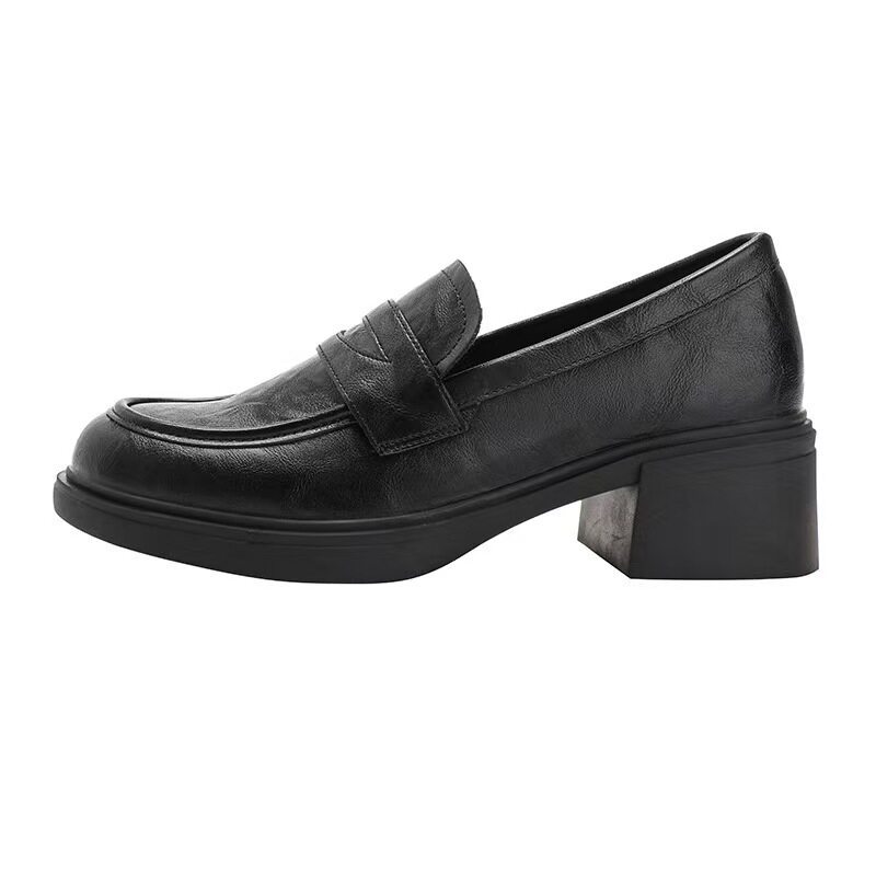 Retro Chunky-heeled Womens Slip-on Round-toe Pumps photo 2