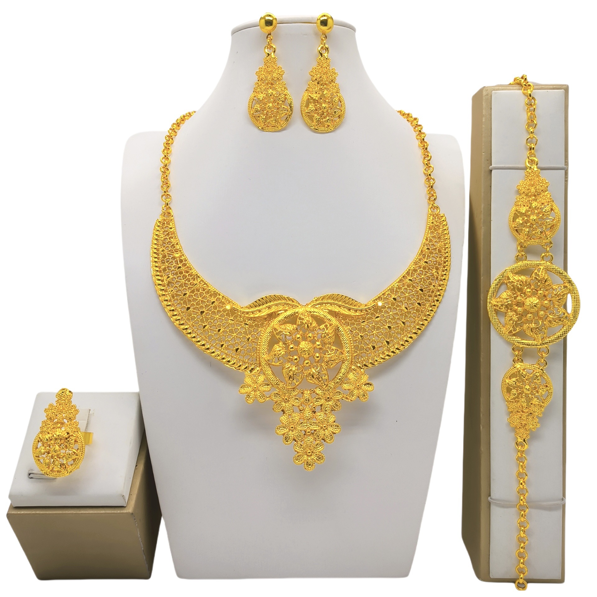 Bridal Wedding Necklace Earring Ring Bracelet Four-piece Set photo 2