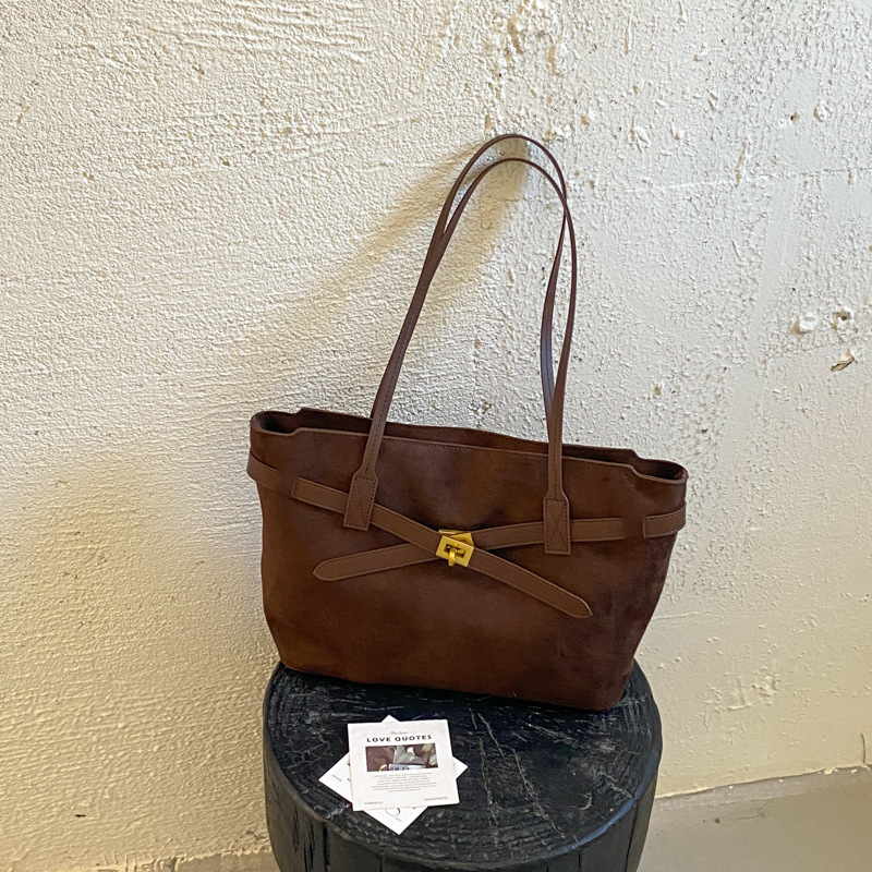 Vintage Suede Patchwork Large Shoulder Tote Bag photo 4
