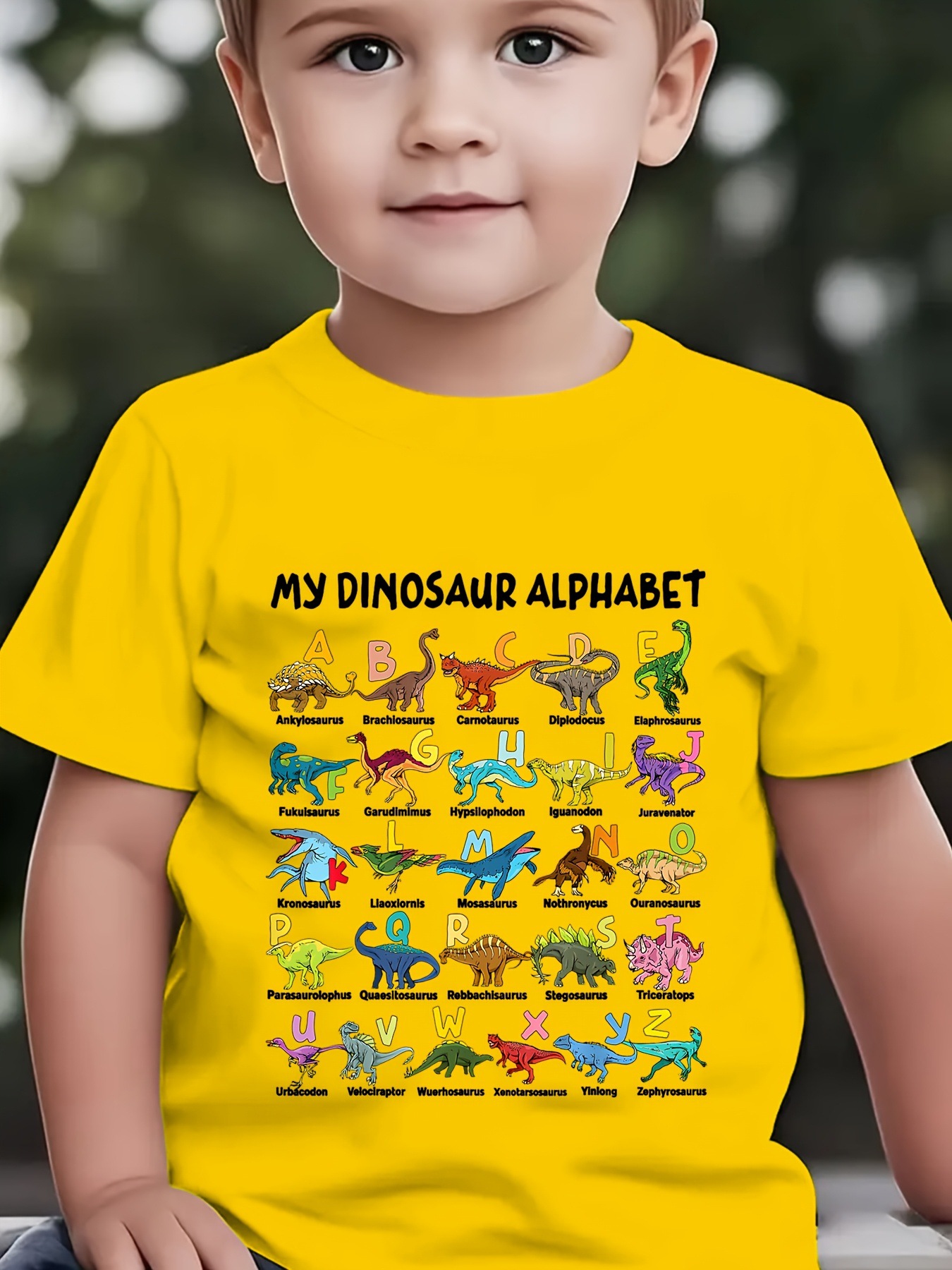 Boys Fashionable Short-sleeved Casual Top With A Dinosaur-themed 26-letter Print photo 3