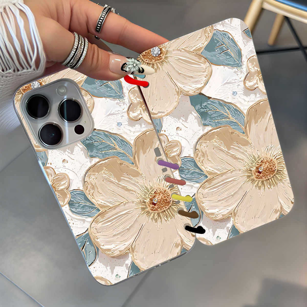 Beige Large Floral Pattern Notebook Flip Case For Phones photo 4