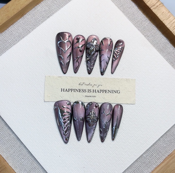 New Autumn Winter Fully Hand Painted Carved Design Elegant Nail Tipspurely Handmade Wear On Nails photo 5