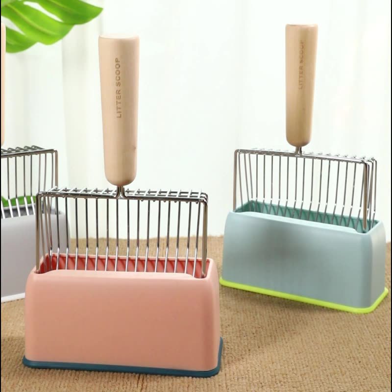 Wooden-handled Cat Litter Scoop Set With A Stand photo 2