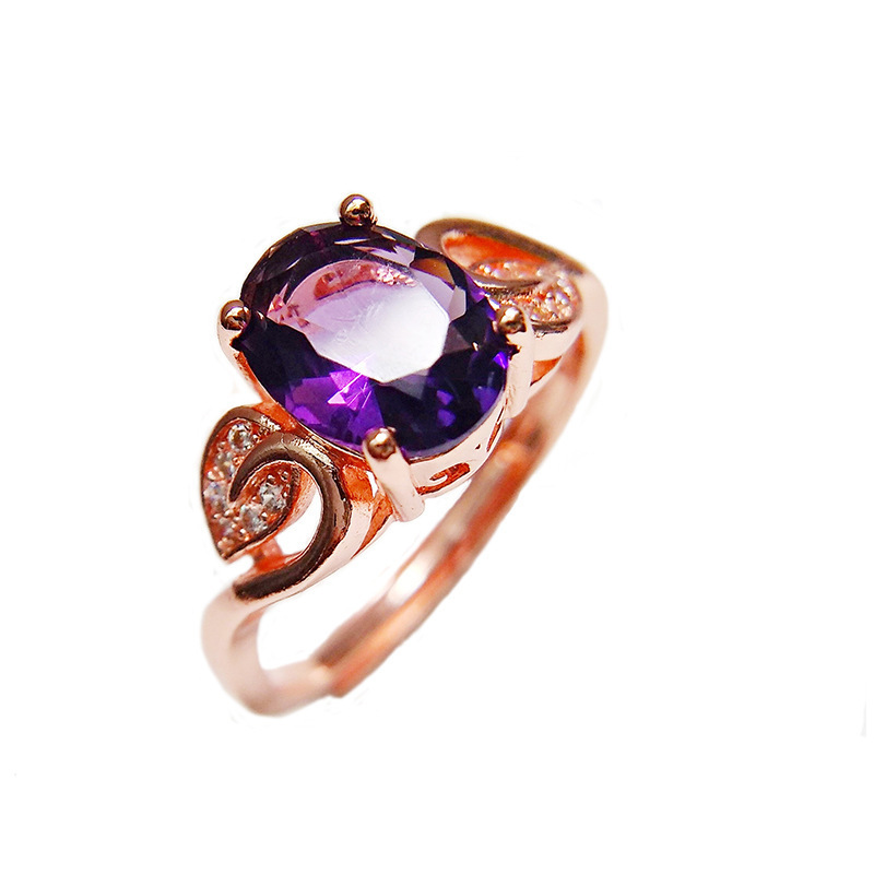 Quality Ear Hook Purple Gemstone Diamond Ring Rose Gold Collarbone Necklace Set photo 4