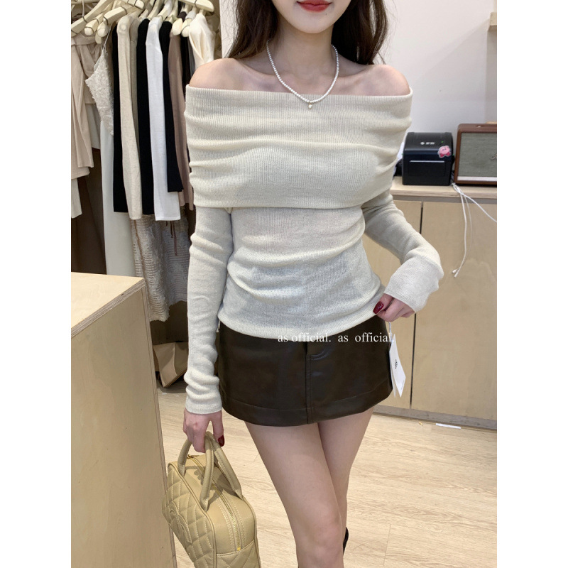 Off-the-shoulder Womens Knitted Bottoming Sweater photo 2