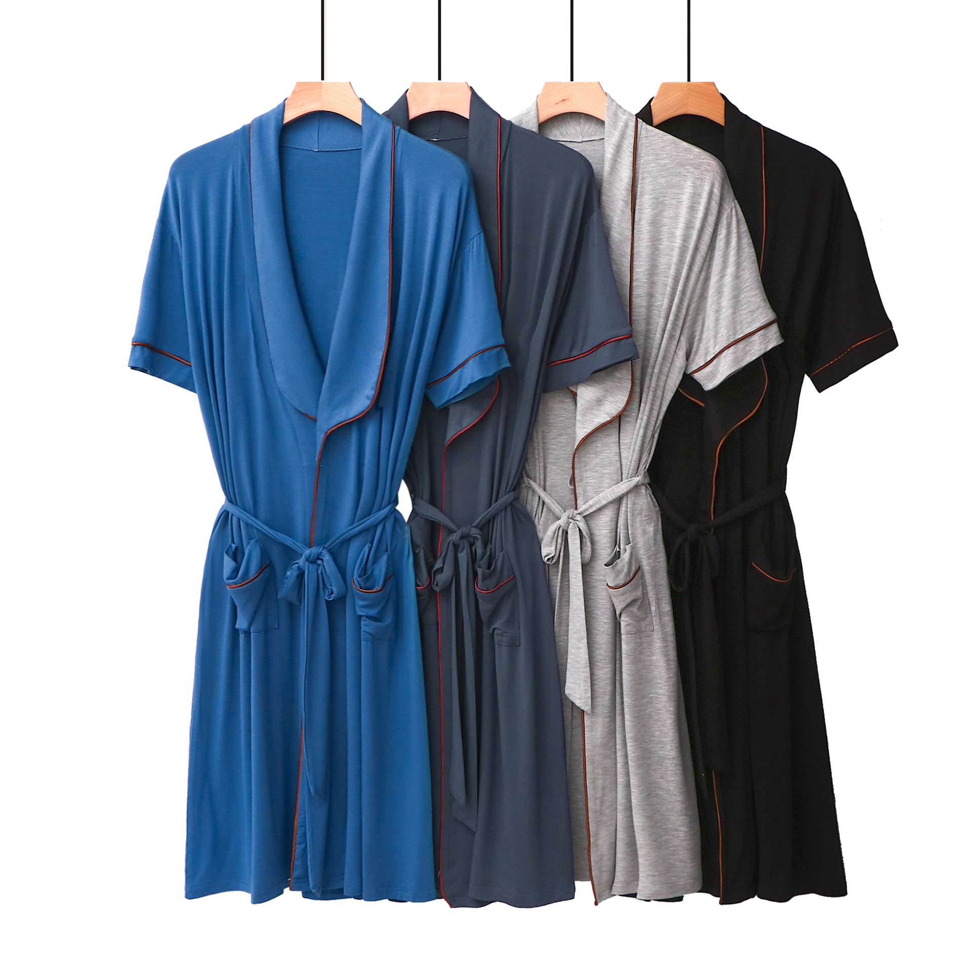 Mens Short-sleeved Mandarin-collar Mid-length Belted Draping Pajama Bathrobe photo 5
