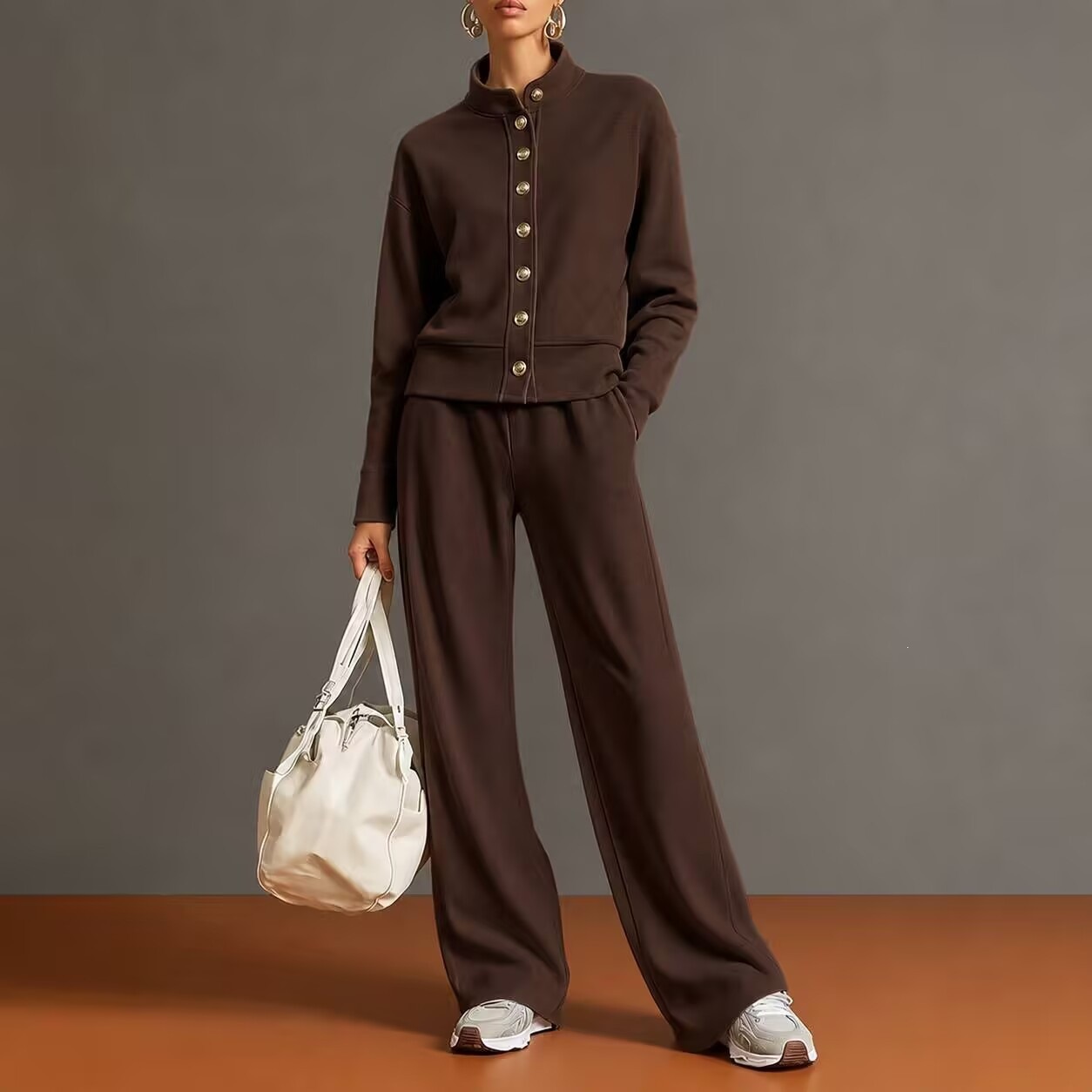 Stand-collar Cardigan And Wide-leg Pants Set photo 8