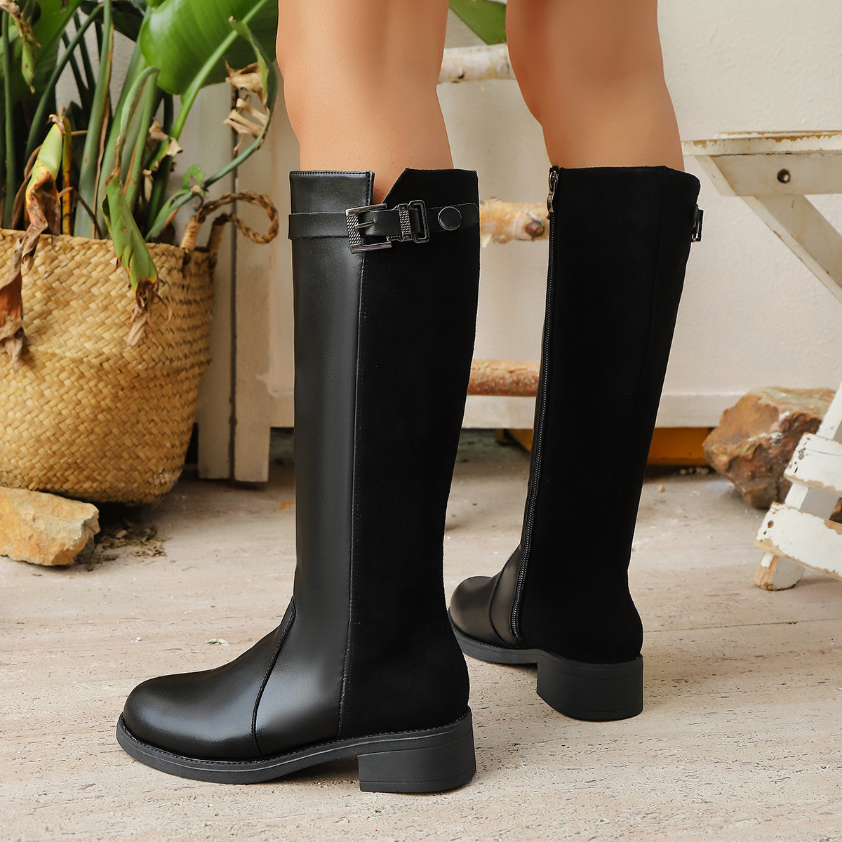 Plus-size Side-zip Suede Belt-buckle Low-heeled Boots For Women photo 2