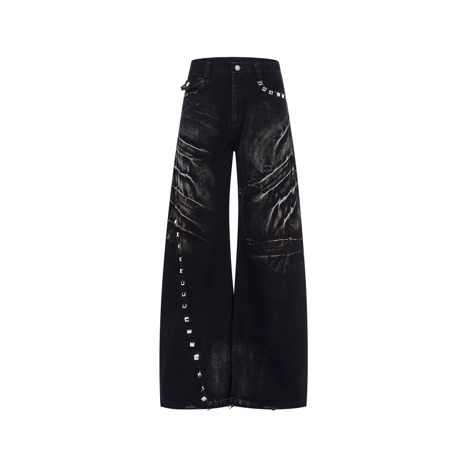 High-end Design Washed And Distressed Vintage-style Loose Wide-leg Pants photo 5