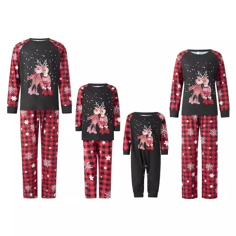Family Checkered Antlers Christmas Long Sleeve Pajama Set photo 4