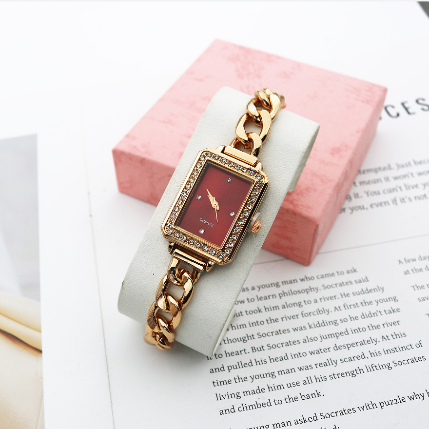Rectangular Rhinestone Bracelet Watch Alloy Steel Band photo 6